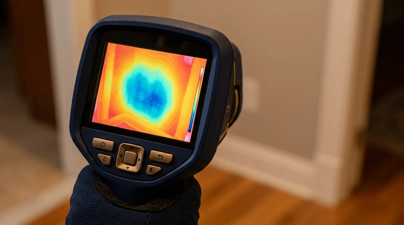 Infrared reading of an interior wall during a mold assessment